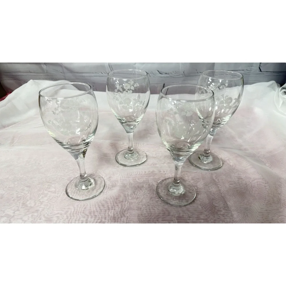 Vintage Etched Hummingbird Wine/Water Glasses Set of 4 7.5 Inches & 2 Votives